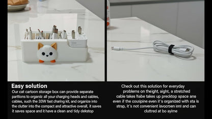 Cable Management Box, Dog Pattern Cord Organizer for Desk, Small Storage Tray for Cables, Chargers, Adapters, Power Strip, Nightstand Organizer, White (6.2 x 3.3 x 2.2 Inch)