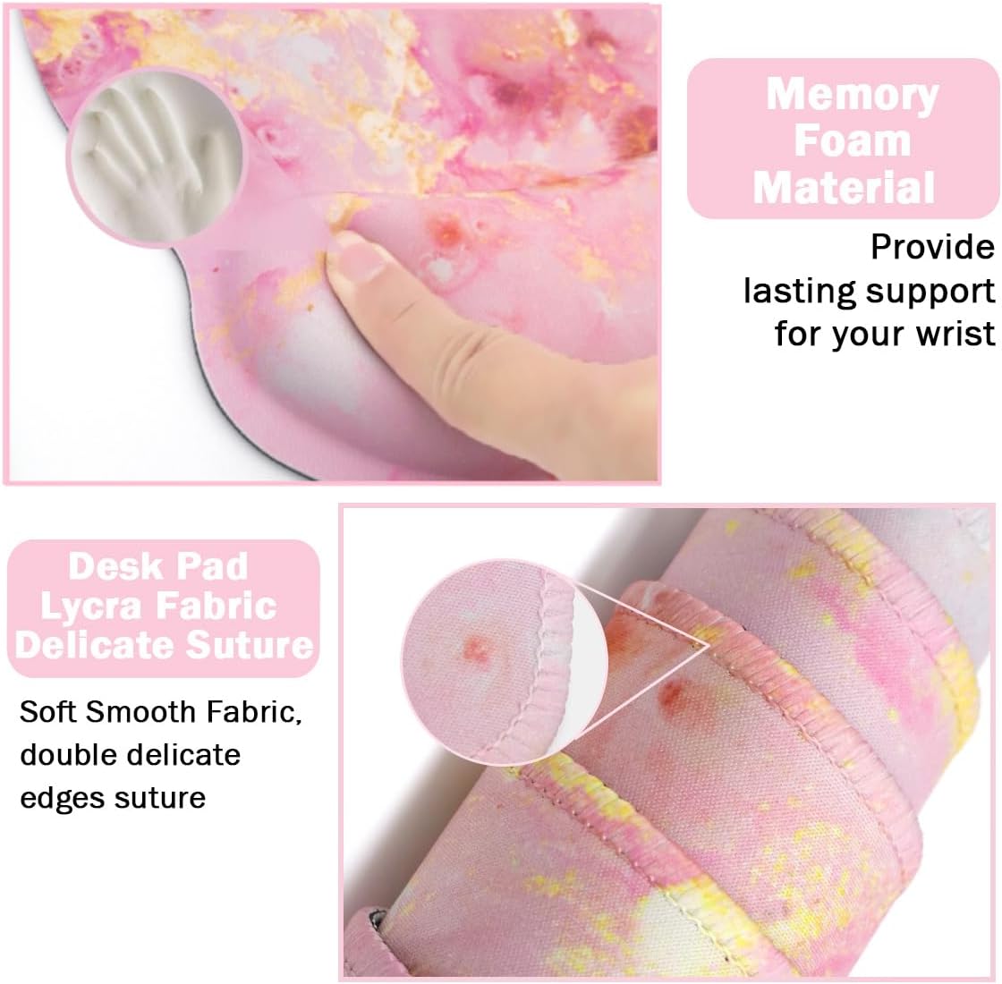 Memory Foam Ergonomic Keyboard Wrist Rest Pad and Mouse Wrist Rest Support Mouse Pad Set for Office Gaming Easy Typing-Pink Fluid