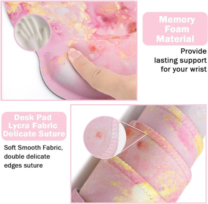 Memory Foam Ergonomic Keyboard Wrist Rest Pad and Mouse Wrist Rest Support Mouse Pad Set for Office Gaming Easy Typing-Pink Fluid