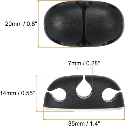 3pcs Cable Clips Cord Organizer for Desk, 3 Slots Silicone Adhesive Cord Holders Organizer Cable Management for USB Charging Cable, Black
