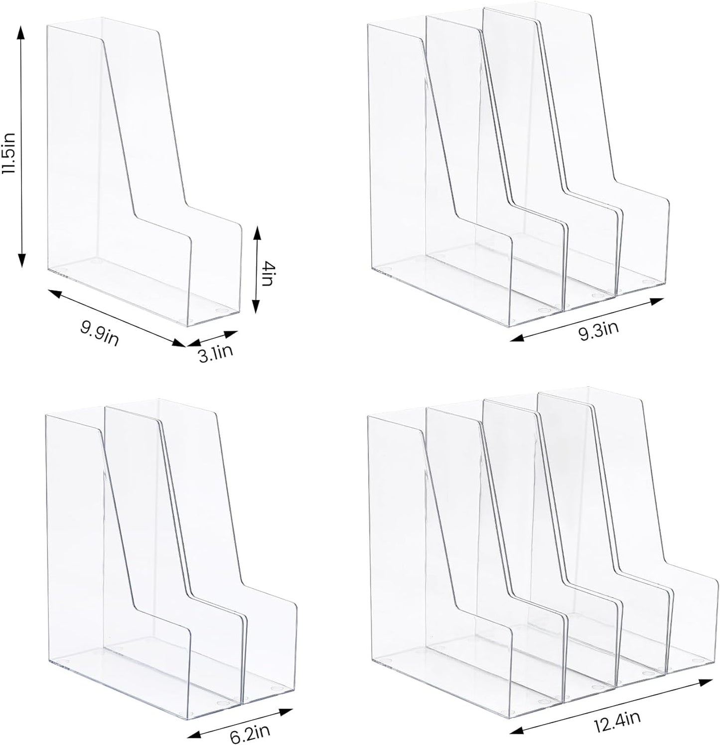 CiWiVOKi Vertical File Holder, Clear PET Desk Organizer and Storage Bins Holding for Magazines, Binders, Notebooks, Envelopes, Multi-purpose Plastic Document Organizer for Home Office, 4 pack