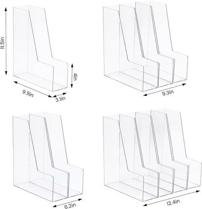 CiWiVOKi Vertical File Holder, Clear PET Desk Organizer and Storage Bins Holding for Magazines, Binders, Notebooks, Envelopes, Multi-purpose Plastic Document Organizer for Home Office, 4 pack