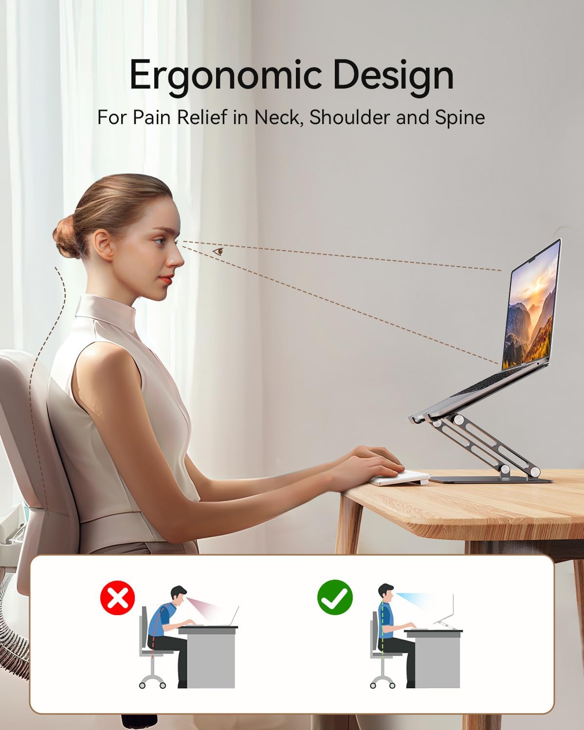 Orlian Foldable Aluminum Laptop Stand for 10-17.3" Laptops, Height Adjustable Portable Ergonomic Computer Holder, Space Saving Desk with Heat Dissipation. Compatible with MacBook/Dell/HP etc, Silver
