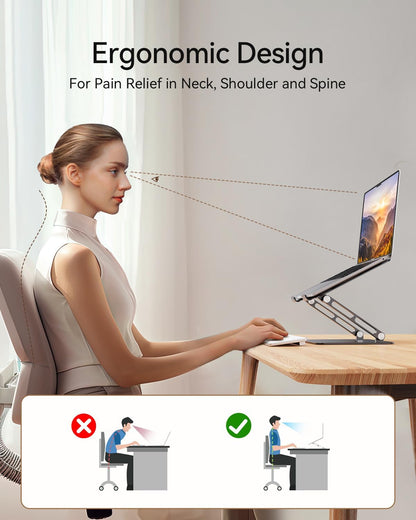Orlian Foldable Aluminum Laptop Stand for 10-17.3" Laptops, Height Adjustable Portable Ergonomic Computer Holder, Space Saving Desk with Heat Dissipation. Compatible with MacBook/Dell/HP etc, Silver