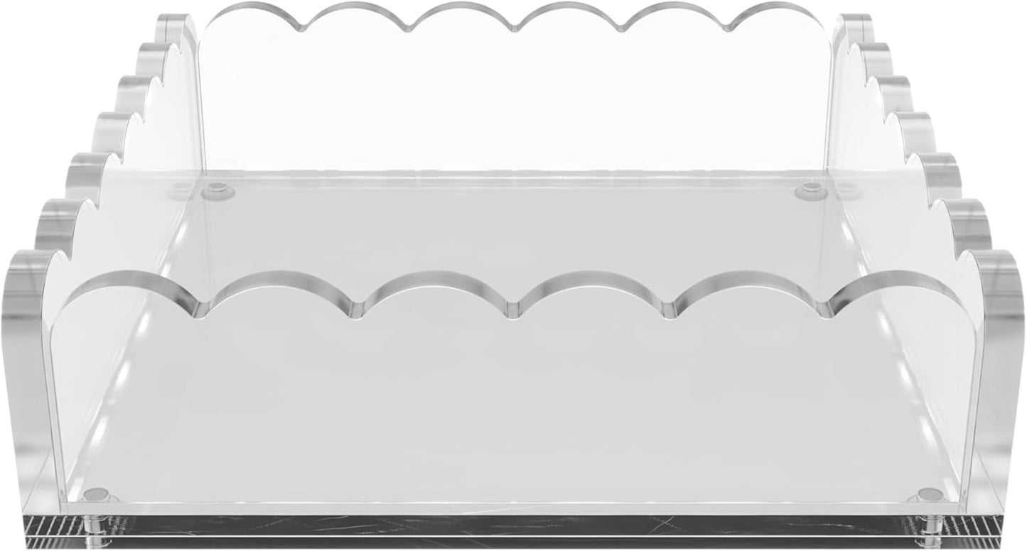 GRAHAM DESIGN 8x8 Scalloped Acrylic Tray with Magnetic Mat – Clear Decorative Photo Display Tray & Jewelry Organizer, Anti-Slip Vanity Tray for Home Office Desk Decor, Modern Gift