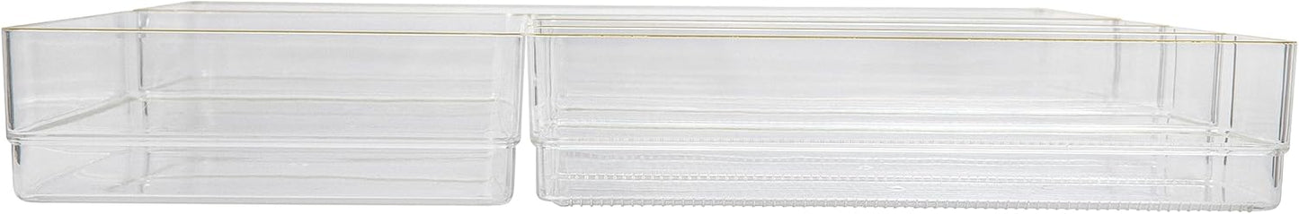 Martha Stewart Kerry Plastic Stackable Office Desk Drawer Organizers, Set of 8, with Gold Trim