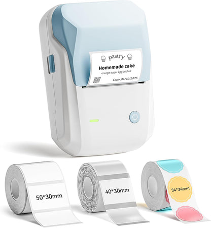 NIIMBOT B1 Label Maker Machine with Tape, 2 Inch Portable Label Printer, Bluetooth Thermal Label Printer with Multiple Templates for Small Business,Office,Home,School (Blue, 1 Printer+1 Roll Label)