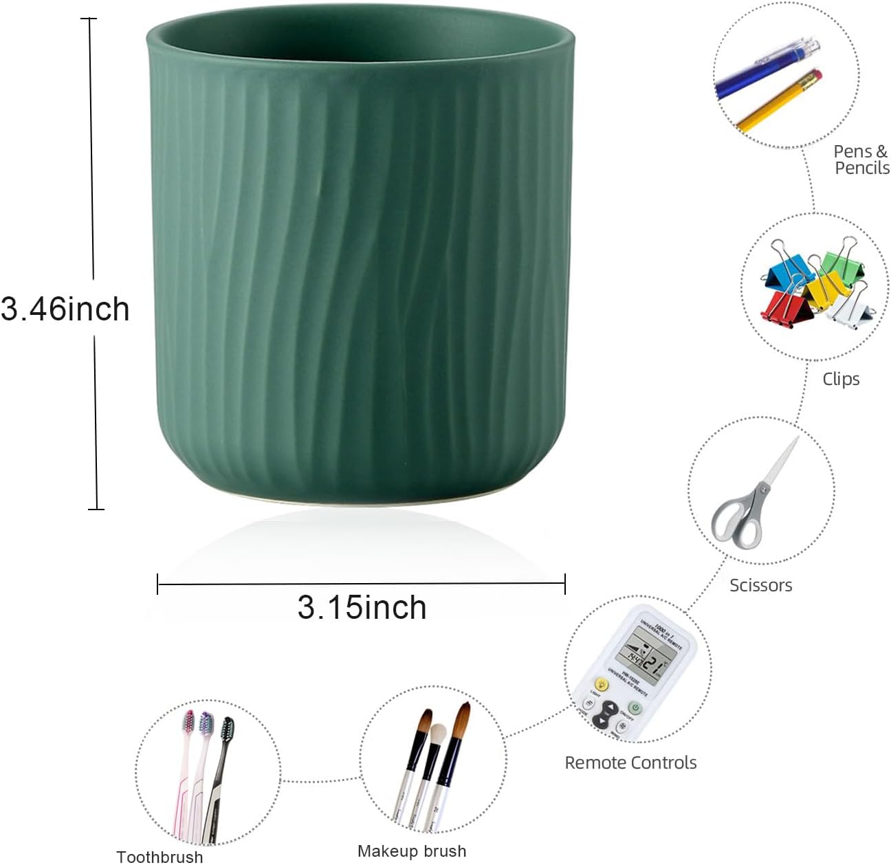 Round Ceramic Pen Holder for Desk Cute Pencil Cup Pot Desk Organizer for Girls Kids Makeup Brush Holder White