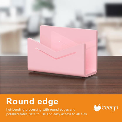 Beego Envelope and Mail Organizer Countertop - Clear Acrylic Desk Organizer Letter Holder Desktop File Sorter Bill Document Folder Rack for Office, Home, School Desk Organization