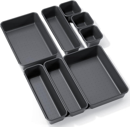 8PCS Plastic Interlocking Drawer Organizer, 3 Sizes Versatile Desk Drawer Organizer Trays, Drawer Dividers, Organization and Storage Bins for Tools, Office, Jewelries, Kitchen Utensils and Makeup
