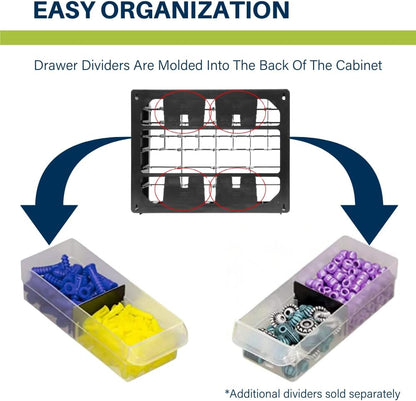 Akro-Mils 24-Drawer Plastic Drawer Storage Cabinet for Garage Organization, Bead Organizer, Building Bricks Storage, Teacher Toolbox, Makeup Organizer, 20" W x 6" D x 16" H, 10124 Black