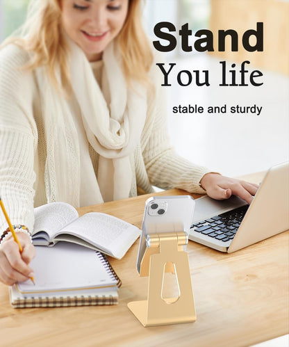 Cell Phone Stand for Desk- Adjustable Phone Stand Holder, Cradle, Dock, Desktop Stand for iPhone 17 16, 15, 14, Plus, Pro, Pro Max, 13 12 X XS,4-8" Phones, Office Accessories (Rose Gold)