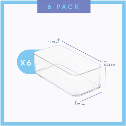 primebox Plastic Clear Drawer Organizers. Bathroom. Kitchen, Bedroom, Utensils, Office Organizer Bins, Storage Trays. Stackable. 9" x 6" x 2" Set of 6