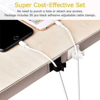 Viaky 30 Pcs Black Cable Wire Clips Adjustable Nylon Wire Holder Adhesive Cable Management Suitable for Maximum Diameter 0.5 inch (12.5mm) Cables