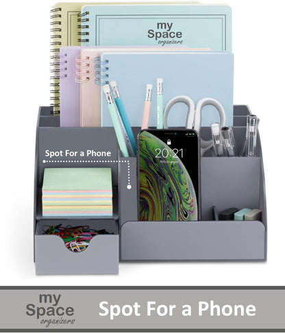 My Space Organizers Clear Acrylic Desk Oganizer, 9 Compartments, Office Supplies and Desk Accessories Organizer, Home Decor Desktop Organizer (Clear)