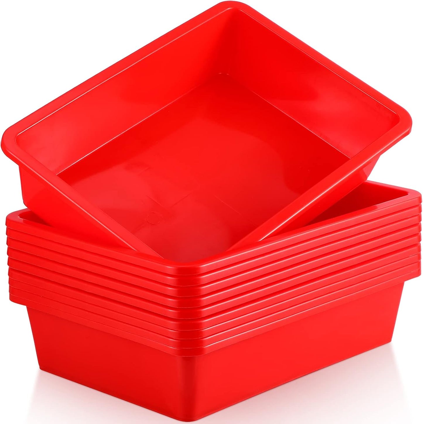 Hoteam 10 Pcs Flat Storage Organizer Tray Bin Paper Tray for Classroom Plastic Stackable File Organizer for School Office Teacher Book Organization(Clear,13.78 x 9.84 x 3.15 Inch)