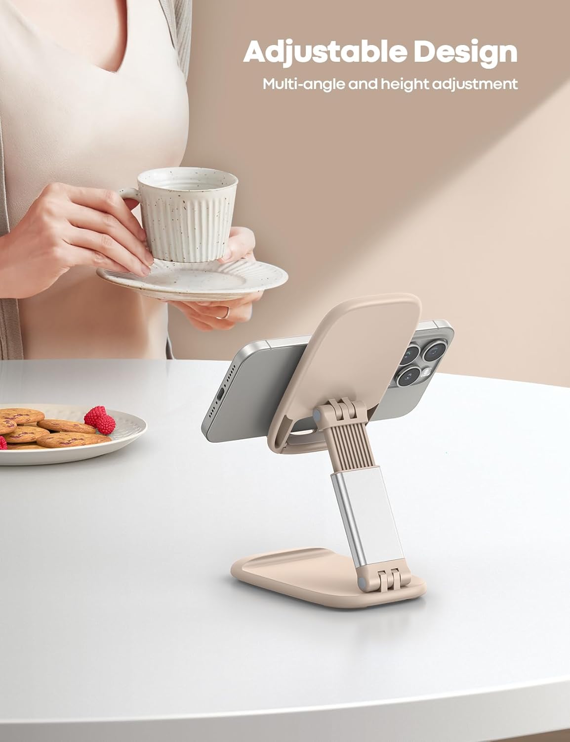Lamicall Cell Phone Stand for Desk - [Height Adjustable] Foldable Mobile Phone Holder, Portable Stand for iPhone 17 16 15 14 13 12 11 Pro Max Plus Air, Galaxy S25, Office Gift Mothers Day Accessories