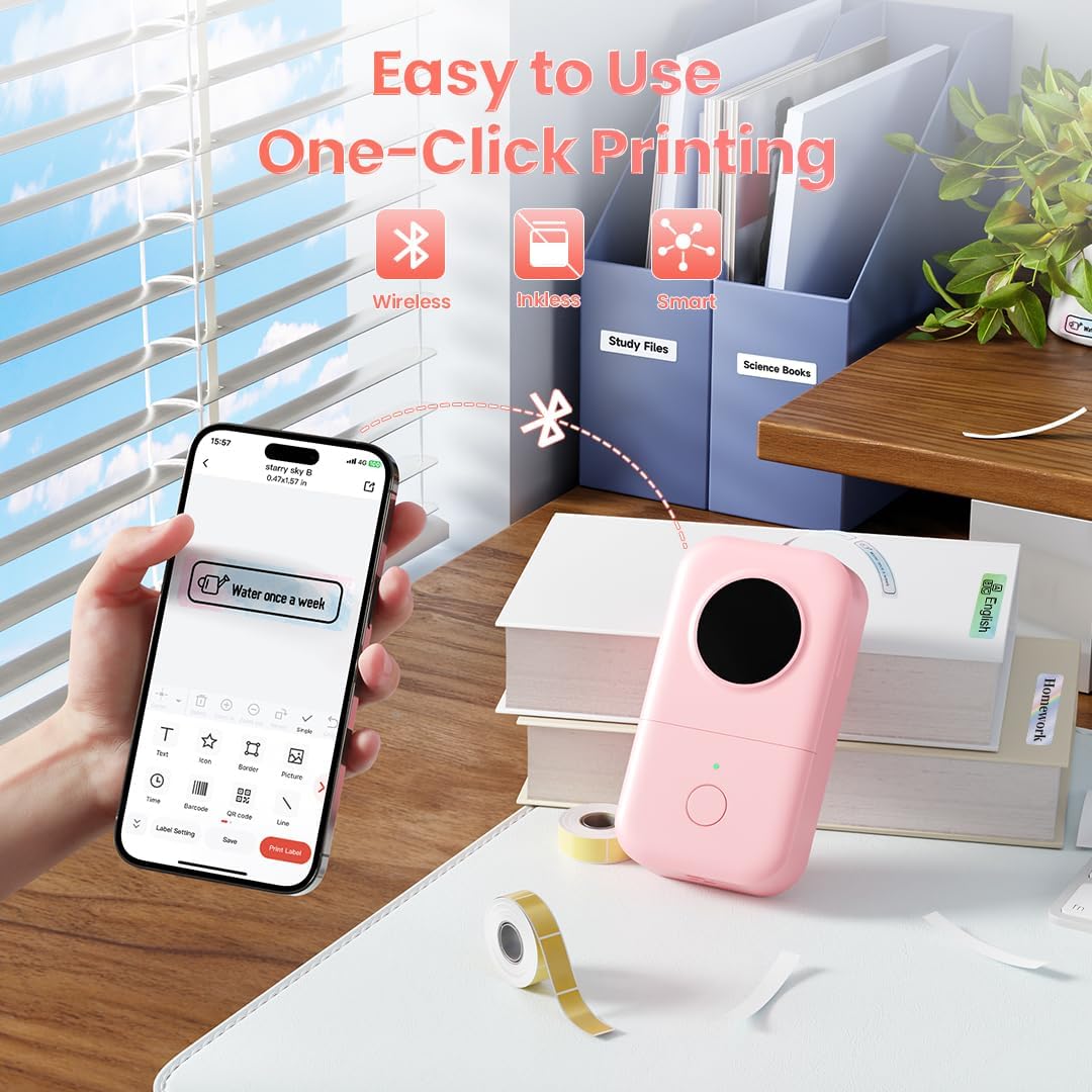 Phomemo Label Maker, D30 Portable Bluetooth Label Maker Machine with Tape, Small Mini Label Printer, Multiple Templates Fonts Icon Labeler for Home, School, Office