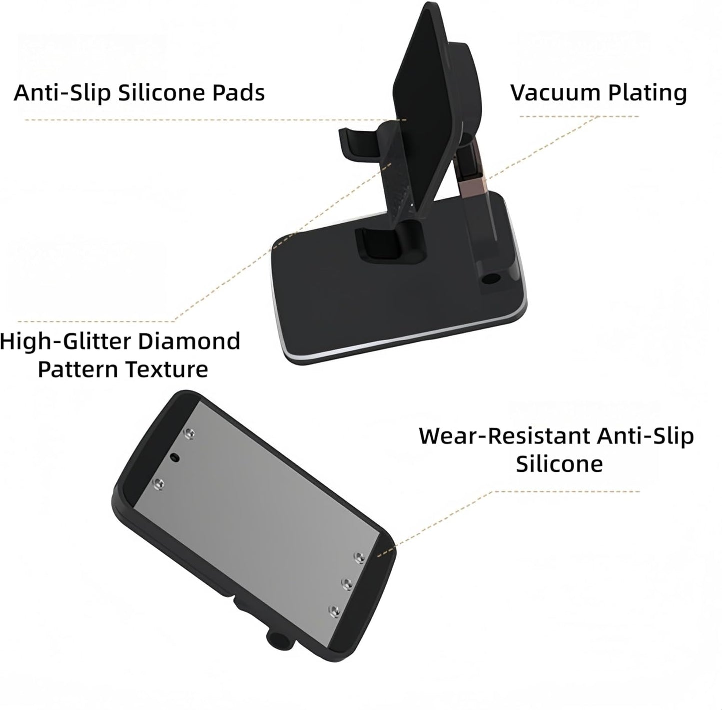 All-Metal Cell Phone Stand 360° Rotatable & Height Adjustable - 25KG Super Load-Bearing, Foldable Desk Stand for Phone, Compatible with iPhone 17/16/15/14, Nintendo Switch, Silver