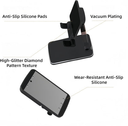 All-Metal Cell Phone Stand 360° Rotatable & Height Adjustable - 25KG Super Load-Bearing, Foldable Desk Stand for Phone, Compatible with iPhone 17/16/15/14, Nintendo Switch, Silver