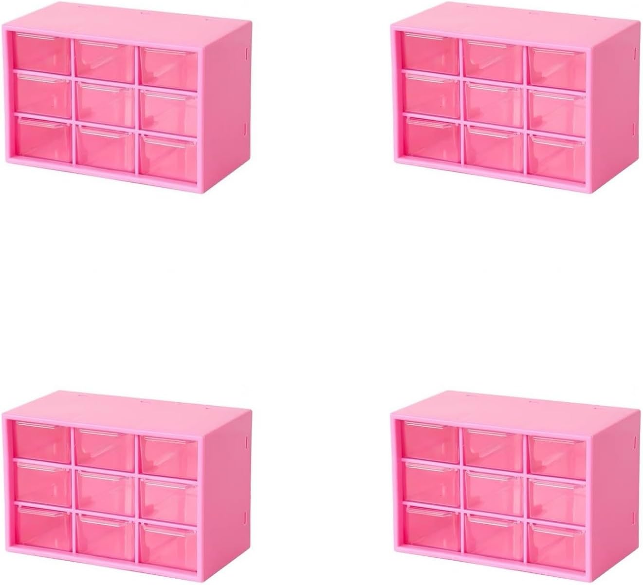 Feadily 4PCS Small Drawer Organizer for Desk, Desktop Drawer Organizer with 9 Clear Drawers, Plastic Desktop Storage Drawers 7.1 Inch x 3 .9 Inch x 4.7 Inch, White