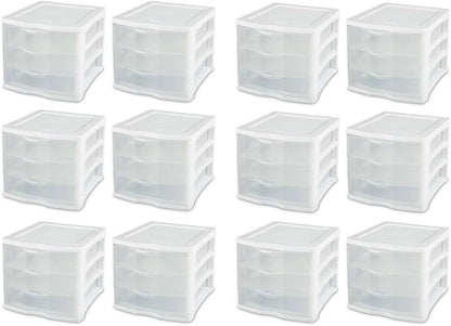 Sterilite 4-Pack 3 Drawer Unit, Stackable Plastic Organizer with Drawers, White Frame - Multi-Purpose Countertop Storage Containers for Office Supplies, Craft Rooms, Classrooms and Home Organization