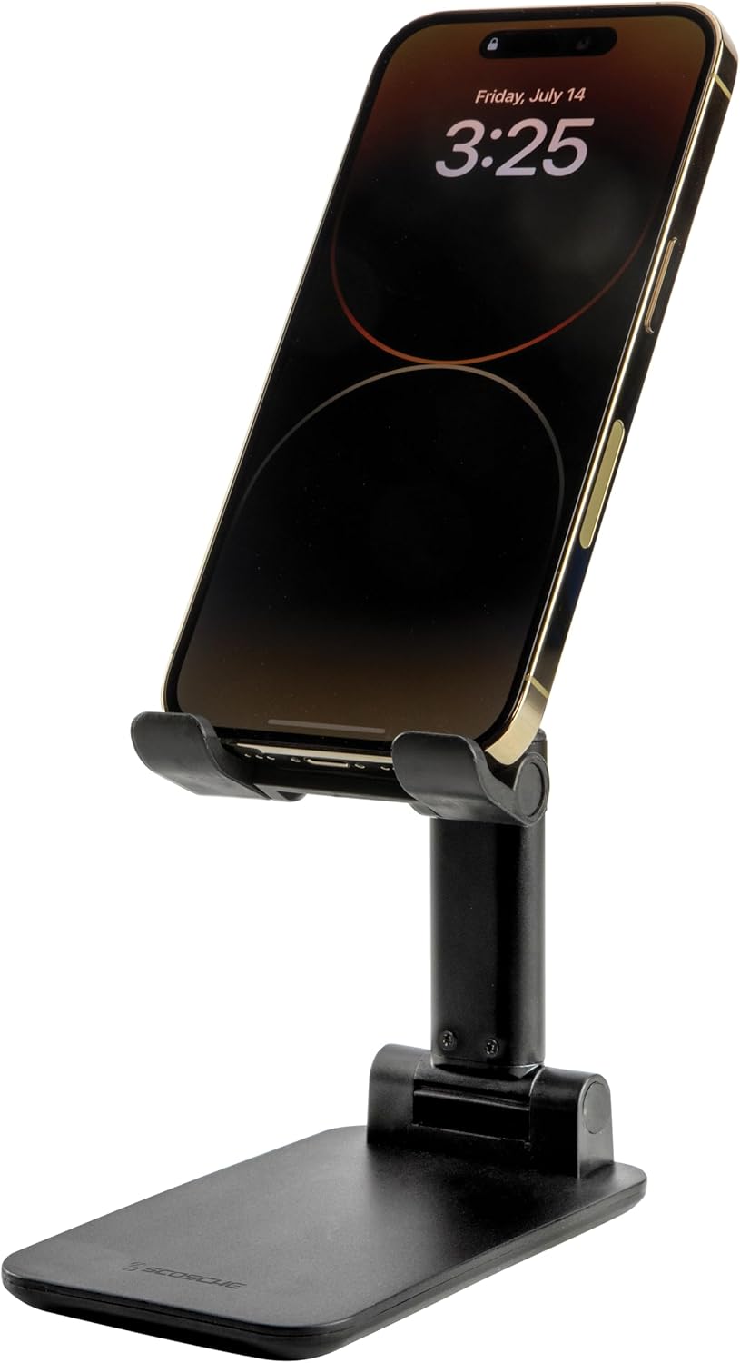 Scosche SUFMPS-SP Universal Cell Phone Stand and Holder with Non-Slip Cradle, Foldable, Adjustable Non-Magnetic Mount for Home Office Desk or Travel Compatible with iPhone, Tablet and All Devices