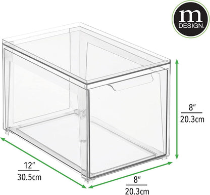 mDesign Plastic Stackable Closet Storage Organizer Bin Containers with Front Pull Drawer for Cabinet, Desk, Shelf, Cupboard, or Dresser Organization - Lumiere Collection - Clear