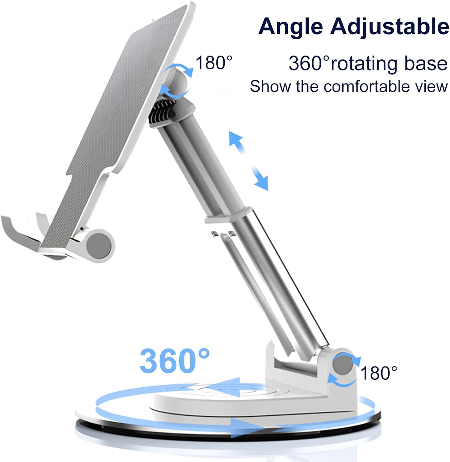 ONCHEER 360°Rotating Phone Holder for Desk, Fully Foldable Cell Phone Stand for Office & Home, Angle & Height Adjustable Tablet Stand for All Smartphones, iPhone, Switch,Tablet 4.6-12.9'', Black