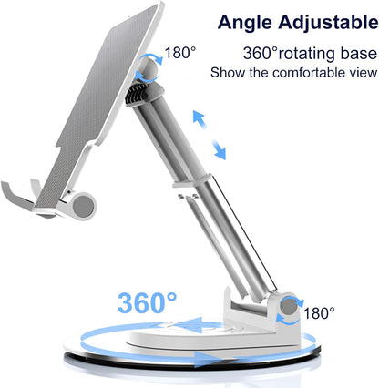 ONCHEER 360°Rotating Phone Holder for Desk, Fully Foldable Cell Phone Stand for Office & Home, Angle & Height Adjustable Tablet Stand for All Smartphones, iPhone, Switch,Tablet 4.6-12.9'', Black