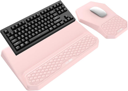 3-in-1 Ergonomic Keyboard Stand with Wrist Rest & Mouse Pad Set, Comfy Keyboard Riser Holder Soft Mousepad with Massage Design, Memory Foam and Non-Slip PU Base for Pain Relief, Black