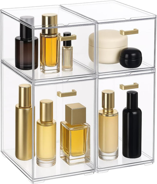 LALOBLUE Set of 5 Stackable Storage Drawers, Clear Acrylic Organizer Bins for Beauty Supplies, Perfect for Makeup Vanity, Undersink, Kitchen, Cabinet,Pantry Organization and Storage