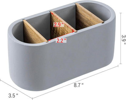 MyGift Pen Holder Pencil Holder For Desk Desktop Pen Cup Holder Gray Concrete 3.5 Inch Round Modern Office Desk Organizer