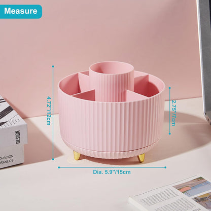 Desk Pencil Pen Holder, 5 Slots 360 Degree Rotating Pencil Pen Organizers for Desk Desktop Storage Stationery Supplies Organizer Cute Pen Cup for Office School Home Art Supply Cream Yellow