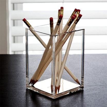 HSYMQ 2 Pack Clear Acrylic Pencil Pen Holder Cup, Makeup Brush Holder Acrylic Desk Accessories