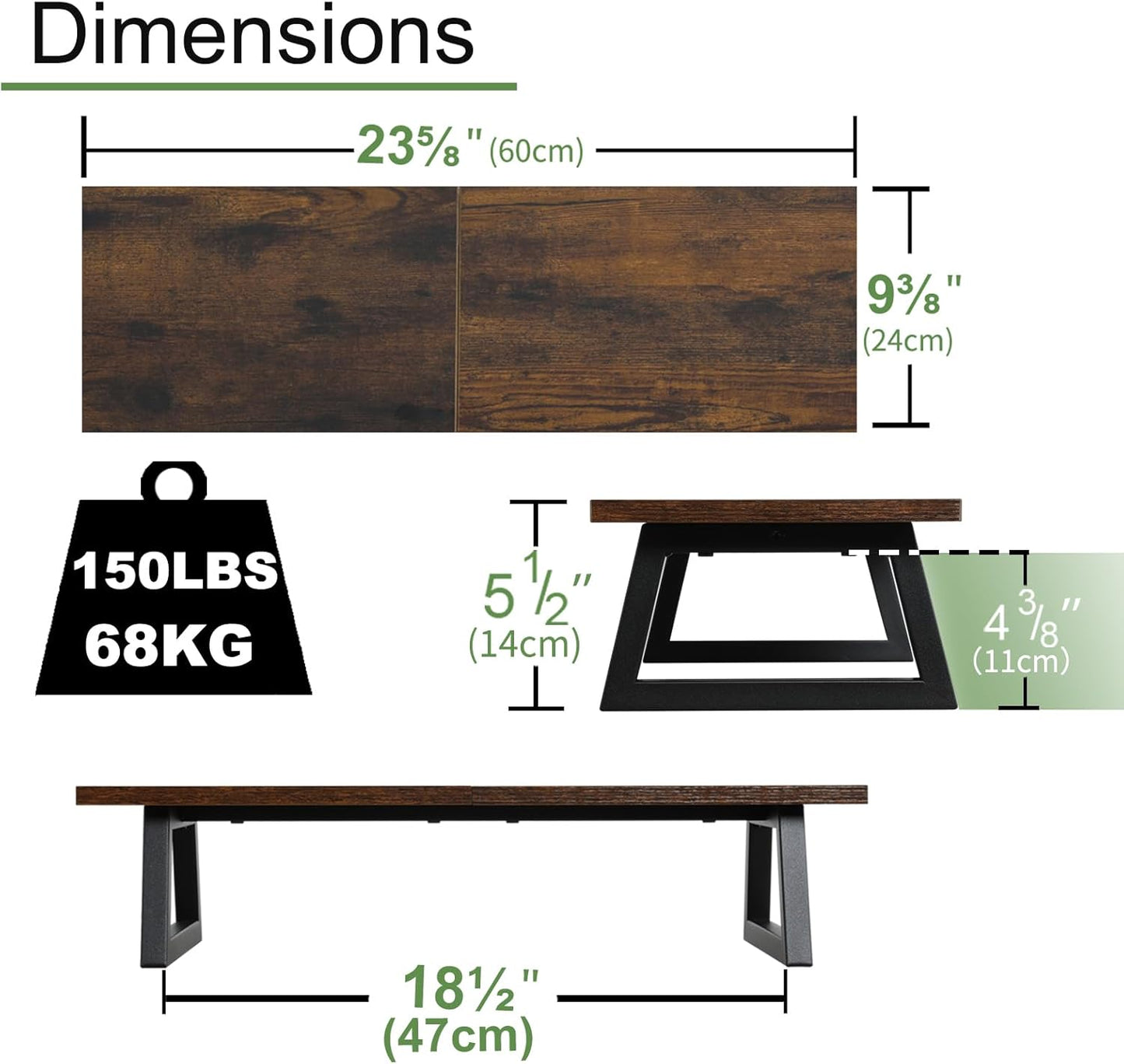 TEAMIX 24 inch Monitor Stand Riser, Black Wood & Steel Computer Monitor Stand with Storage, Laptop, PC, Printer Stand Riser for Desktop Office Desk Organizers