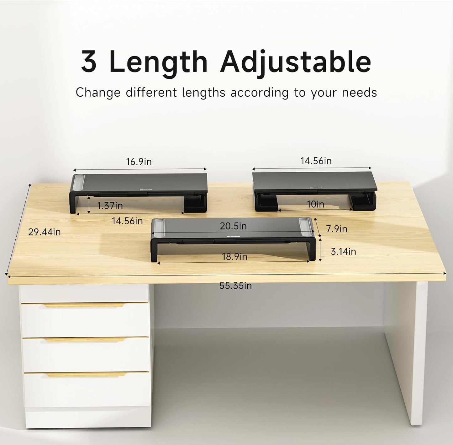 OImaster Monitor Stand Riser, Foldable Computer Monitor Riser, Adjustable Length Computer Stand and Storage Drawer & Pen Slot, Phone Stand Compatible Computer, Desktop, Laptop, Save Space (White-Basic)