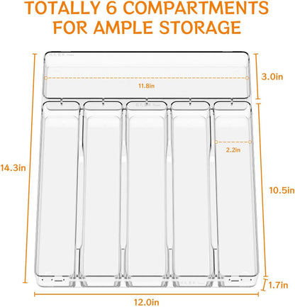 Yieach Clear Small Silverware Organizer 9 inch Wide for Kitchen Drawers,BPA Free Silverware Trays and Plastic Silverware Dividers & Holder,Utensil and Flatware Drawer Organizer Suitable for Fork,Spoon