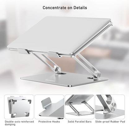 BoYata Laptop Stand, Adjustable Laptop Riser with Slide-Proof Silicone and Protective Hooks, Aluminum Notebook Stand for Laptop up to 15 Inches, Laptop Holder Compatible for MacBook (Silver-2)