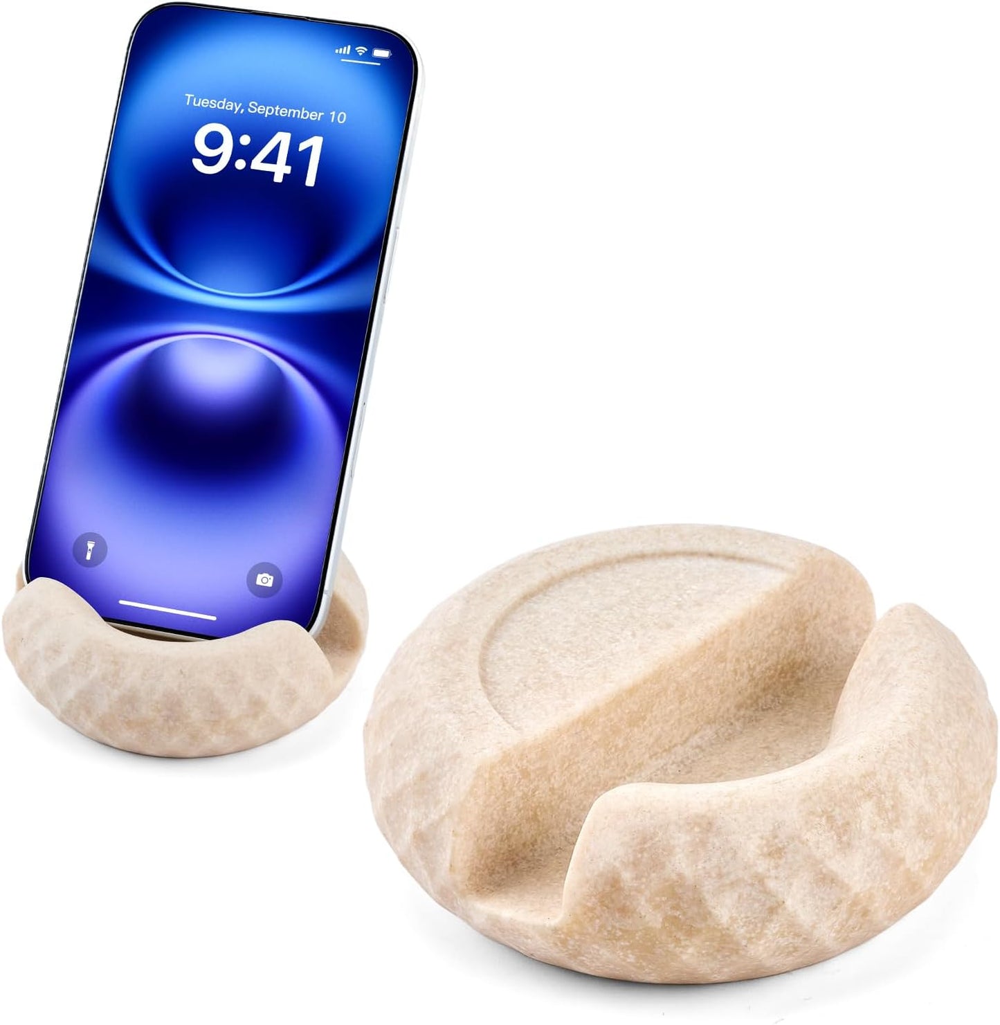 Artificial Stone Cell Phone Stand for Desk Handcraft Pebble Shape Minimalist Decor for Desk Kitchen Counter Office Easy of Use Sturdy and Stable(Beige Yellow)