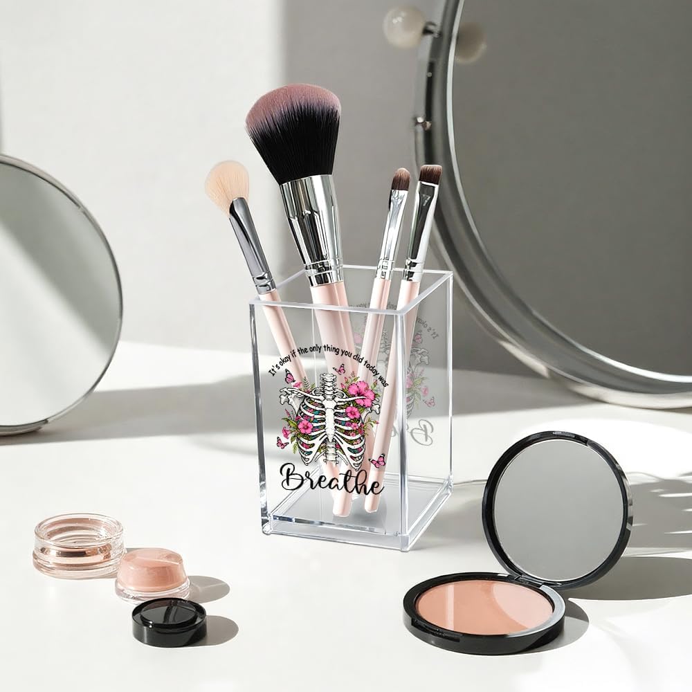 Just Breathe Acrylic Cosmetic Pencil Pen Holder Cup, Hope Inspirational Makeup Brush Organizer Holder, Women Faith Gifts, Encouragement Gifts for Women Mom Daughter Sister Friend Yoga Teacher