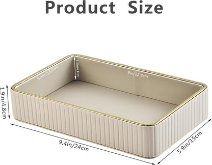 PU Leather Valet Tray,Desk Organizer Tray Nightstand Organizer Trinket Dish Storage Key Bowl Decorative Trays for Phone Wallet Jewelry Watch,Bathroom Bedroom Perfume Vanity Trays,Cream White