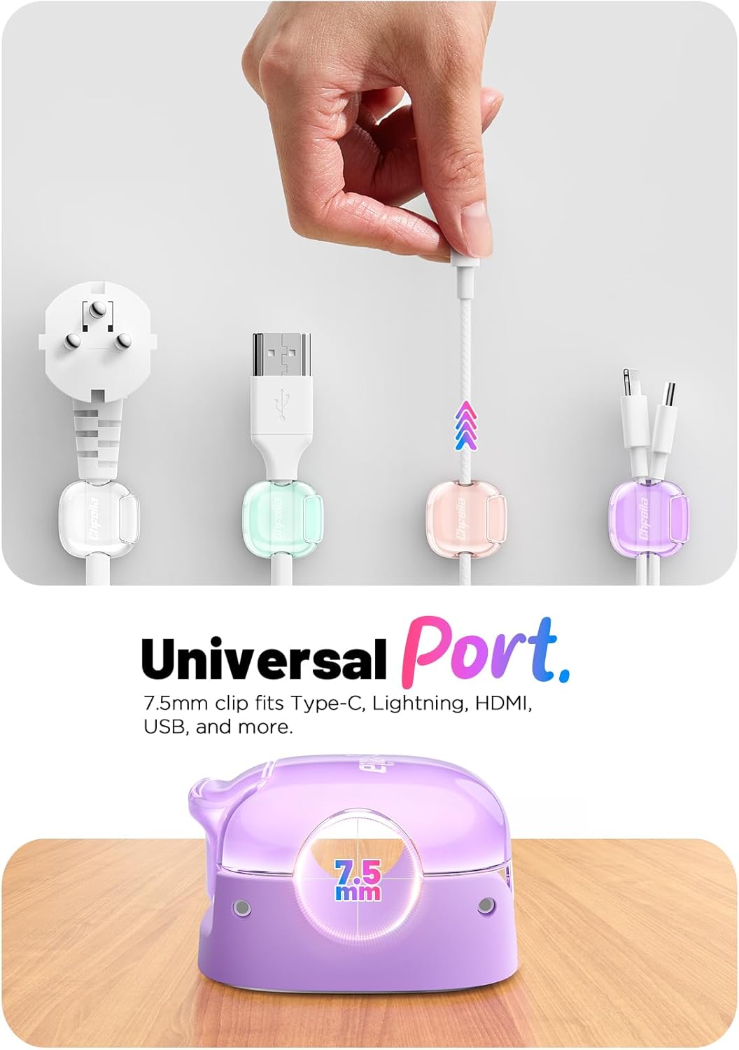 Cable Clips,8 Pack Cord Holder Cord Organizer [1s Lock & Strongest Adhesive] Spring Cord Clips Phone Charger Wire Desk Cable Management Nightstand Home Office School Decor Women Cute Desk Accessories