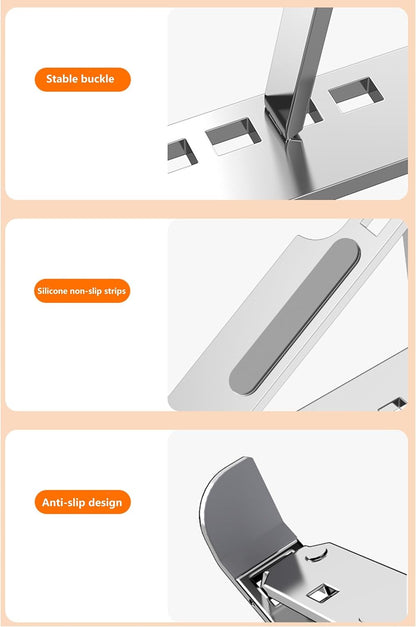 10 Positions Adjustable Aluminum Alloy Laptop Stand, Foldable Portable Holder with Hollow Heat Dissipation & Non-Slip Silicone, Collapsible Ergonomic for 17.3 Inch Below Laptops/Tablets (Silver)