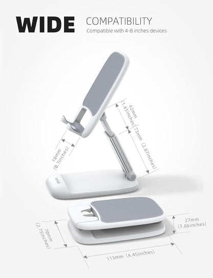 Lamicall Cell Phone Stand for Desk - [Height Adjustable] Foldable Mobile Phone Holder, Portable Stand for iPhone 17 16 15 14 13 12 11 Pro Max Plus Air, Galaxy S25, Office Gift Mothers Day Accessories