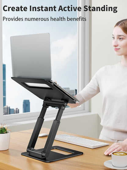 tounee Laptop Stand for Desk Adjustable Height, Telescopic Computer Stand with Pull Out Design Ergonomic Laptop Riser Fits All Laptops 10-17"-Silver