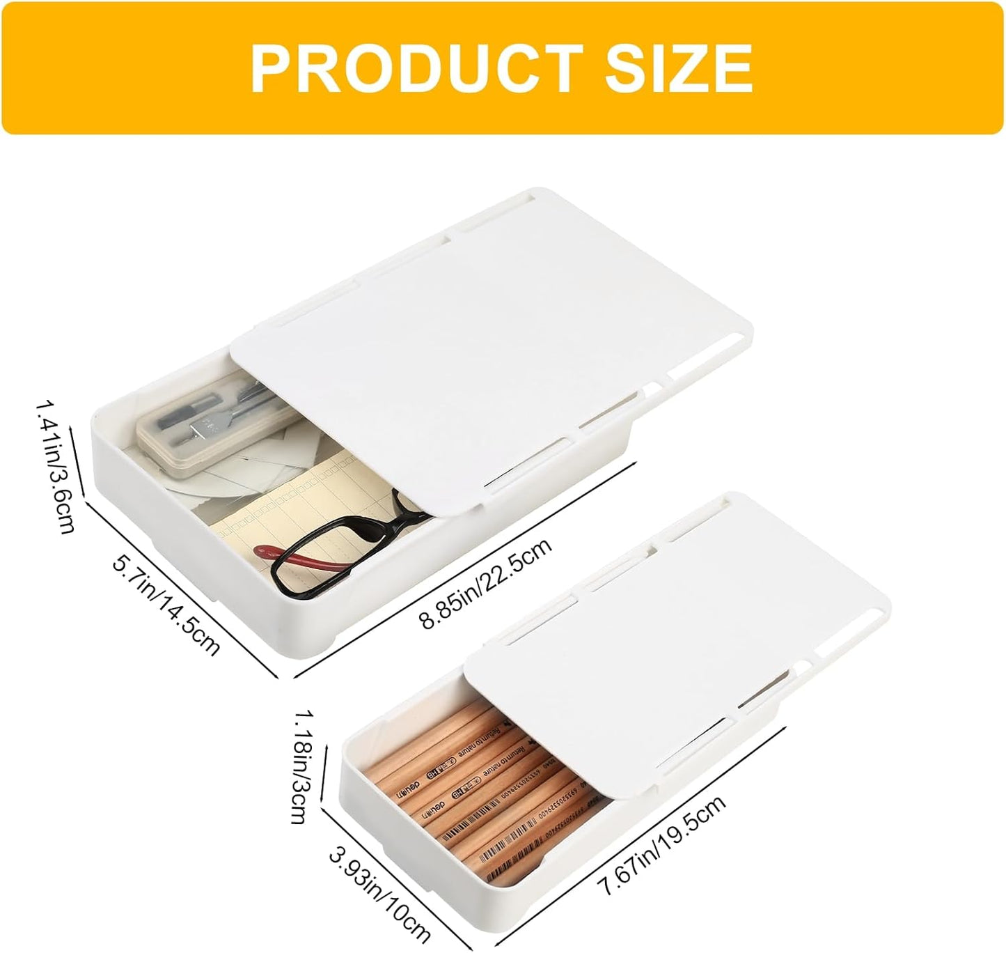 2pcs Under Desk Drawers - Self-Adhesive Hidden Undermount, Slide-Out Storage Organizer for Office & Home (S+L Size)