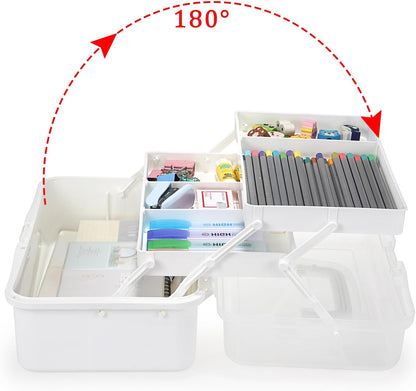 BTSKY 3-Layer Plastic Dividing Storage Box Craft Organizer and Storage with Adjustable Spacers Portable Handled Art Supply Organizer Multipurpose Home Utility Box for Medicine Sewing(Haze Green)
