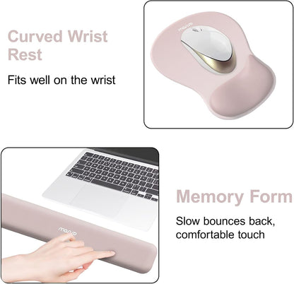 MOSISO Wrist Rest Support for Mouse Pad&Keyboard Set, Ergonomic Mousepad with Concave Curved Memory Foam, Non-Slip Base Pain Relief Comfortable Rectangular Easy Typing Pad for Home/Office, Brown