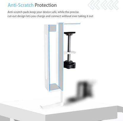 IFCASE Adjustable Desk Side Laptop Mount Holder with Headphone Hook, No Drill Desk Storage Organizer (White)
